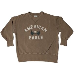 AMERICAN EAGLE Women Oversized Small Brown‎ Applique Retro Sweatshirt